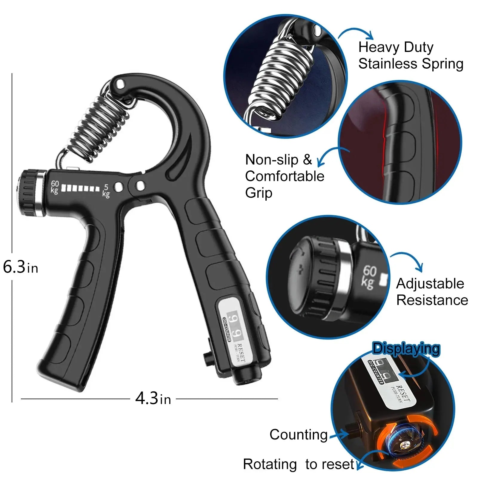 5-In-1 Hand Grip Strengthener , Adjustable Forearm Grip Strength Trainer for Finger Wrist